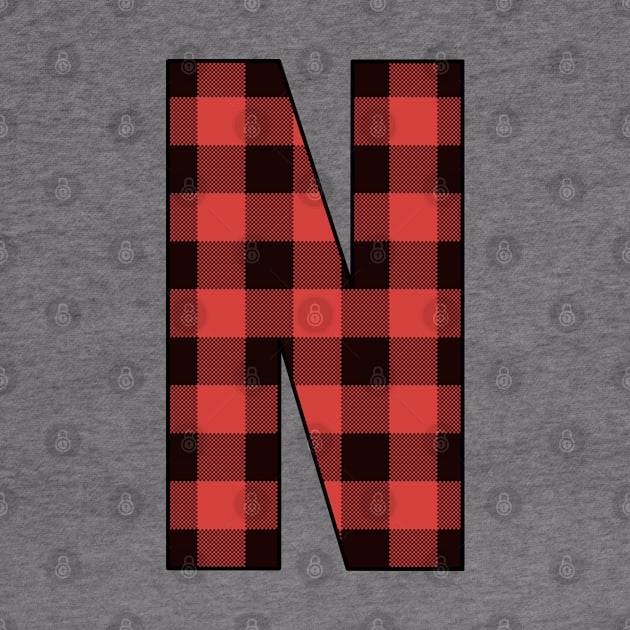 Letter N Monogram Red and Black Buffalo Plaid/Check by Gsallicat